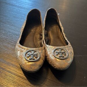 Tory Burch Metallic Gold Slip-On Ballet Flats Size 7 Women's